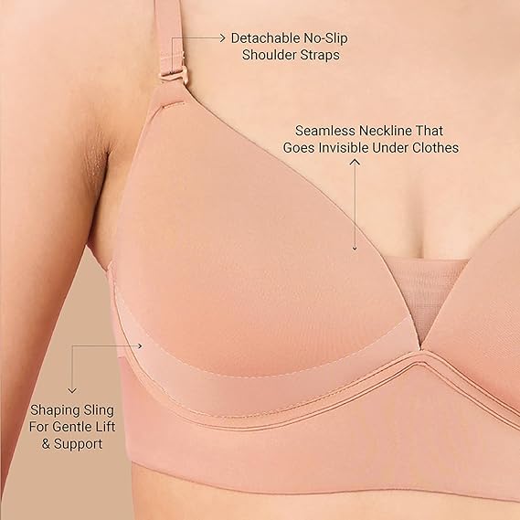 NYKD Women’s Polyester Padded Barely-There Bra Invisible Support, Ultra-Thin Comfort & Light All-Day Padding